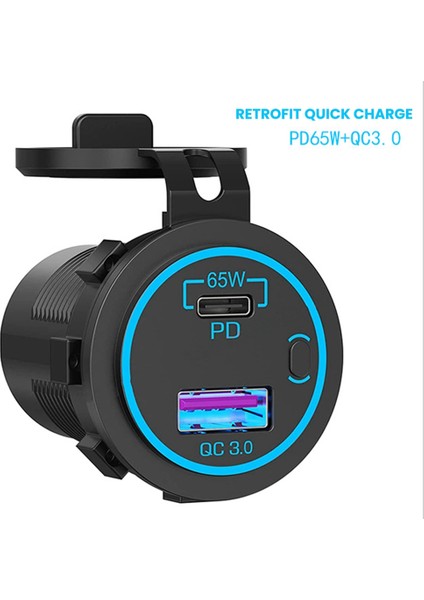 65 W Pd 12 V Dizüstü Bilgisayar Için USB Çıkışı USB C Araç Şarj Soketi Çok Bağlantı Noktalı Çıkış Su Geçirmez Adaptör Araba Tekne Kamyon Için (Yurt Dışından)