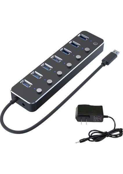 USB 3.0 Güç Adaptörü 7 Port Alüminyum Alaşımlı Splitter Hub USB Hub 3.0 USB Çoklu Genişletici Anahtarı 1.2m Kablo Hub Abd Tak B (Yurt Dışından)