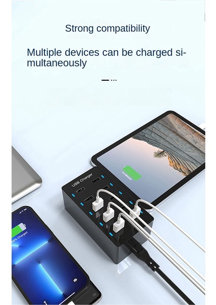 50W USB Çoklu Bağlantı Noktası Şarj Cihazı Hızlı Şarj Şarj Cihazı Hub 10 Bağlantı Noktası Hızlı Şarj Şarj Cihazı Şarj Masaüstü Şarj Cihazı Beyaz (Ab) (Yurt Dışından) modelleri