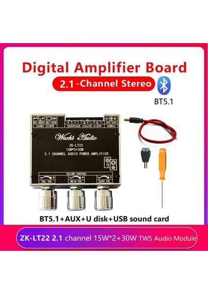 2.1 Kanal -LT22 Kabuk + Dc Kablo ile Bluetooth Amplifikatör Kartı 15WX2+30W Subwoofer Ses Amplifikatör Kartı Modülü (Yurt Dışından)