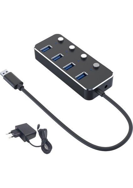 USB 3.0 Güç Adaptörü 4 Bağlantı Noktalı Alüminyum Alaşımlı Splitter Hub USB Hub 3.0 USB Çoklu Genişletici Anahtarı 1.2m Kablo Hub Ab Tak A (Yurt Dışından)