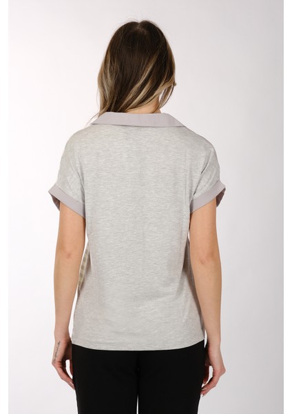 Minimalist Kısa Kol V Yaka Çizgili Kadın T-Shirt - Günlük Kullanım fırsatları