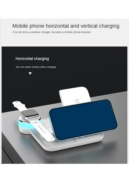 Özellikli Cihazlar Için Kullanışlı 4'ü 1 Arada Hızlı Kablosuz Şarj Ünitesi Kulaklıklar LED Işıklı Kablosuz Şarj Cihazı, Siyah (Yurt Dışından)