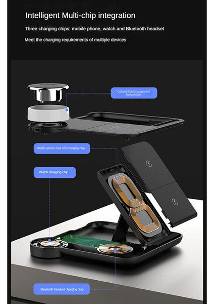 Özellikli Cihazlar Için Kullanışlı 4'ü 1 Arada Hızlı Kablosuz Şarj Ünitesi Kulaklıklar LED Işıklı Kablosuz Şarj Cihazı, Siyah (Yurt Dışından) fiyatları