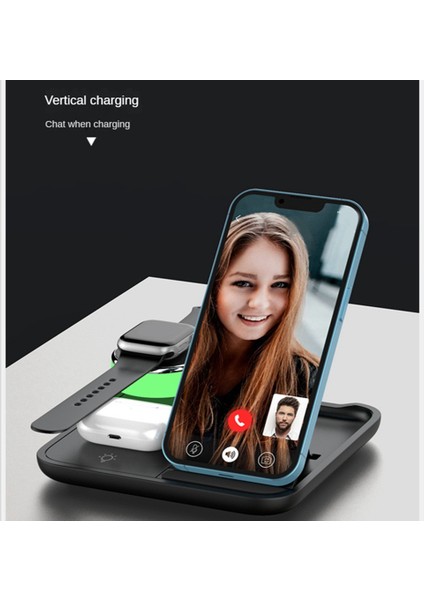 Özellikli Cihazlar Için Kullanışlı 4'ü 1 Arada Hızlı Kablosuz Şarj Ünitesi Kulaklıklar LED Işıklı Kablosuz Şarj Cihazı, Siyah (Yurt Dışından) modelleri