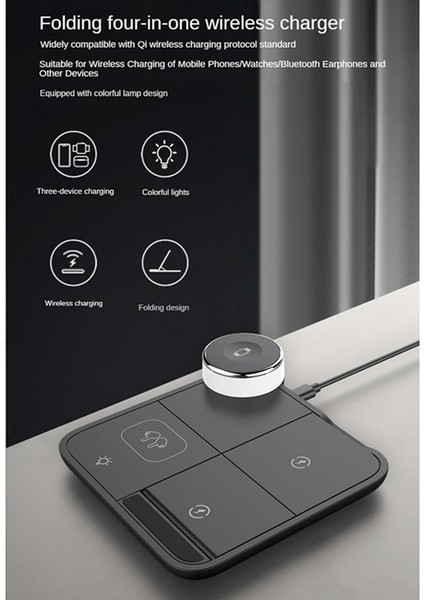 Özellikli Cihazlar Için Kullanışlı 4'ü 1 Arada Hızlı Kablosuz Şarj Ünitesi Kulaklıklar LED Işıklı Kablosuz Şarj Cihazı, Siyah (Yurt Dışından) indirimleri
