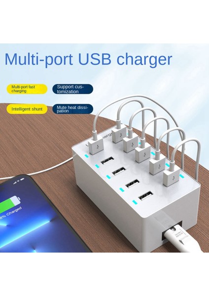 50W USB Çoklu Bağlantı Noktası Şarj Cihazı Hızlı Şarj Şarj Cihazı Hub 10 Bağlantı Noktası Hızlı Şarj Şarj Cihazı Şarj Masaüstü Şarj Cihazı Siyah (Ab) (Yurt Dışından)