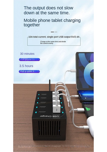 50W USB Çoklu Bağlantı Noktası Şarj Cihazı Hızlı Şarj Şarj Cihazı Hub 10 Bağlantı Noktası Hızlı Şarj Şarj Cihazı Şarj Masaüstü Şarj Cihazı Siyah (Ab) (Yurt Dışından)