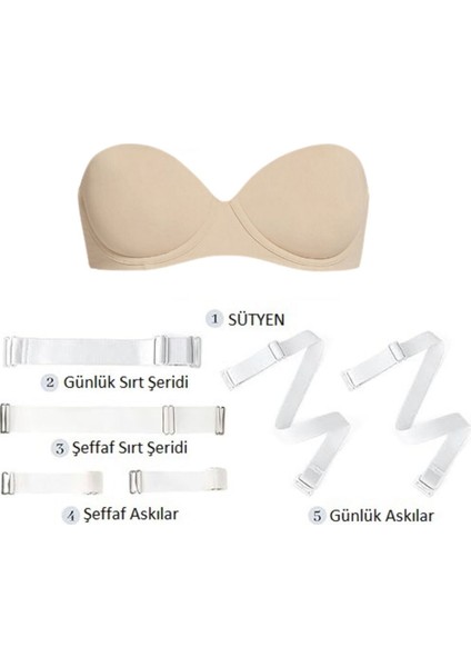 Desteksiz (Dolgusuz) Sırtı Şeffaf Straplez Sütyen, Abiye Sütyeni (Düğün, Nişan, Kına Için Uygundur) fiyatları