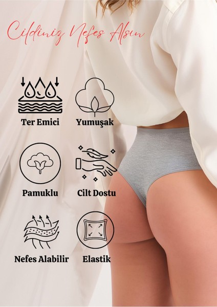 Likralı Pamuk Yüksek Bel Tanga 5'li Paket