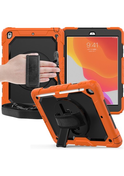 iPad 10.2 Için Darbeye Dayanıklı Renkli Silika G + Pc Koruyucu Kılıf, Tutucu ve Omuz Askısı ve El Kayışı ve Kalem Yuvası (Yurt Dışından)