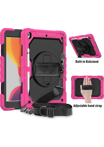 iPad 10.2 Için Darbeye Dayanıklı Renkli Silika G + Pc Koruyucu Kılıf, Tutucu ve Omuz Askısı ve El Kayışı ve Kalem Yuvası (Yurt Dışından)