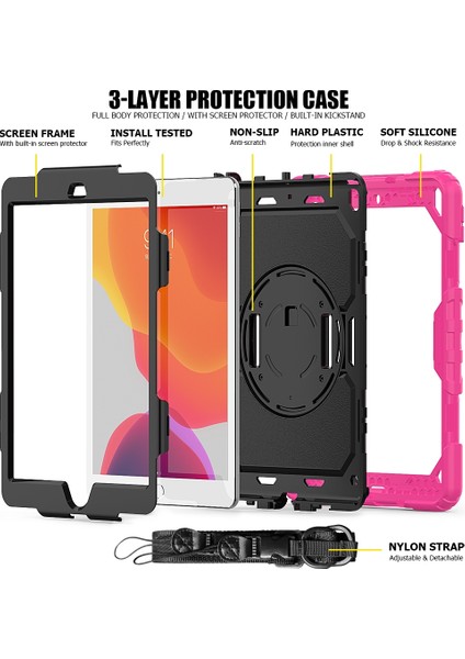 iPad 10.2 Için Darbeye Dayanıklı Renkli Silika G + Pc Koruyucu Kılıf, Tutucu ve Omuz Askısı ve El Kayışı ve Kalem Yuvası (Yurt Dışından) fırsatları