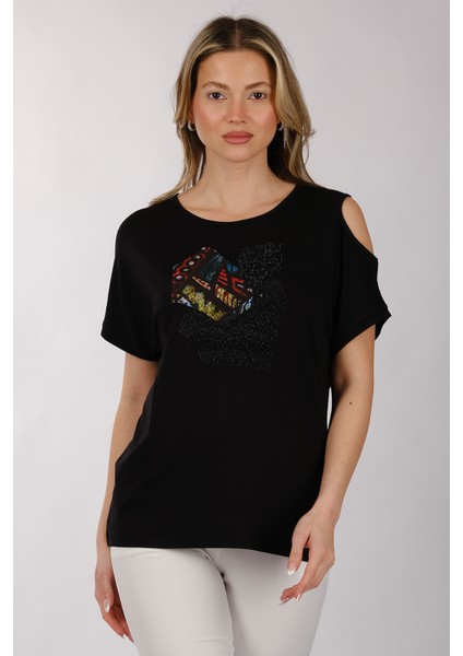 Oversize Omuz Detaylı Kısa Kol Minimalist Kadın T-Shirt fiyatları