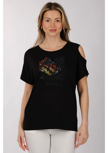 Oversize Omuz Detaylı Kısa Kol Minimalist Kadın T-Shirt indirimleri