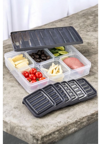 7'li Set Pratik Yemek Piknik Kahvaltı Gıda Saklama Kabı (2,5 Lt + 6X250 Ml)