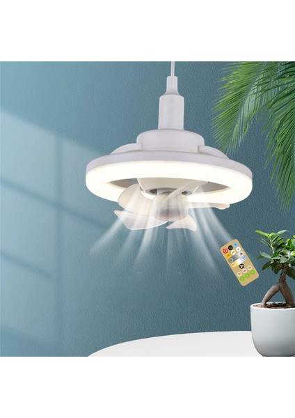 360 ° Dönebilen Tavan Vantilatörü Işığı E27 Uzaktan Kumandalı Akıllı Vantilatör LED Vantilatör Işığı Oturma Odası Yatak Odası Üst 48W (Yurt Dışından)