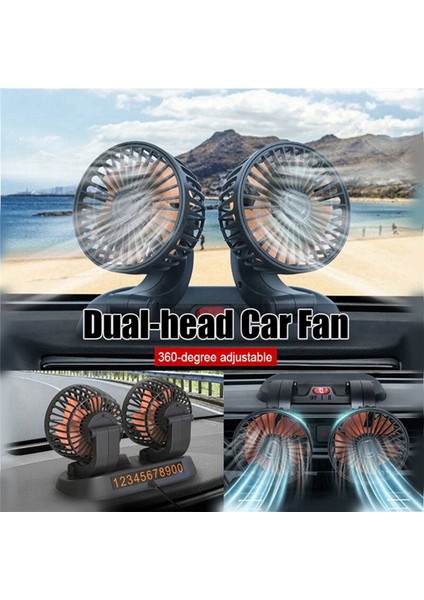 Araba Fanı Kamyon Güçlü Rüzgar USB Arayüzü Çok Işlevli Çift Başlı Elektrikli Fan (Yurt Dışından) modelleri