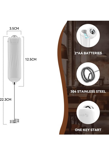 El Tipi Elektrikli Süt Köpürtücü Mini Köpük Makinesi Içecek Mikseri Çırpma Çırpıcı Kahve Latte Matcha Beyaz (Yurt Dışından)