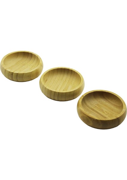 3pcs Mini Yuvarlak Ahşap Bambu Çerezlik - Lokumluk Fileli Ambalaj 9cm (K0)