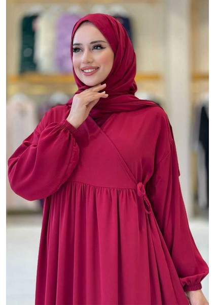 Şallı Kruvaze Namaz Elbisesi 6027 Bordo fırsatları