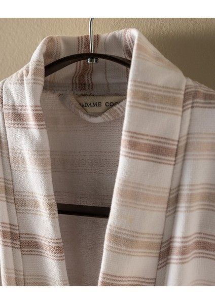 Guamod Kimono Pamuklu Unisex Bornoz - Beyaz/bej
