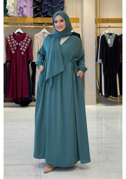 Şallı Kruvaze Namaz Elbisesi 6027 Mint