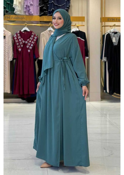 Şallı Kruvaze Namaz Elbisesi 6027 Mint modelleri