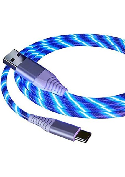 6,6 Ft LED C Tipi Telefon Şarj Kablosu USB C Akan Işık Galaxy S10 Note9 8, V30, Piksel Için USB Kabloları (Yurt Dışından)