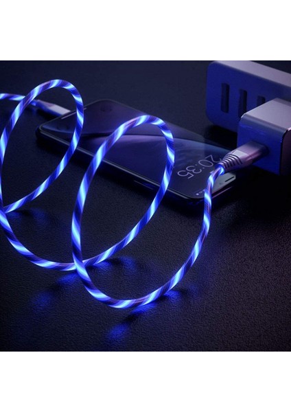 6,6 Ft LED C Tipi Telefon Şarj Kablosu USB C Akan Işık Galaxy S10 Note9 8, V30, Piksel Için USB Kabloları (Yurt Dışından)