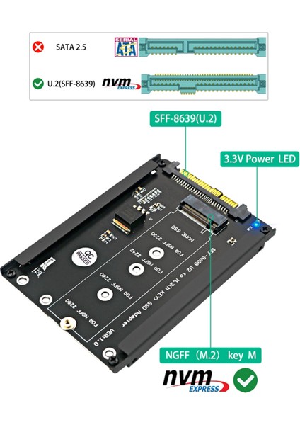 M.2 Nvme Anahtar M Ssd'den SFF-8639 U.2 Adaptör Yükseltici Dönüştürücü Çerçeve Braketi Desteği 2230 2242 2260 2280 M.2 SSD (Yurt Dışından)