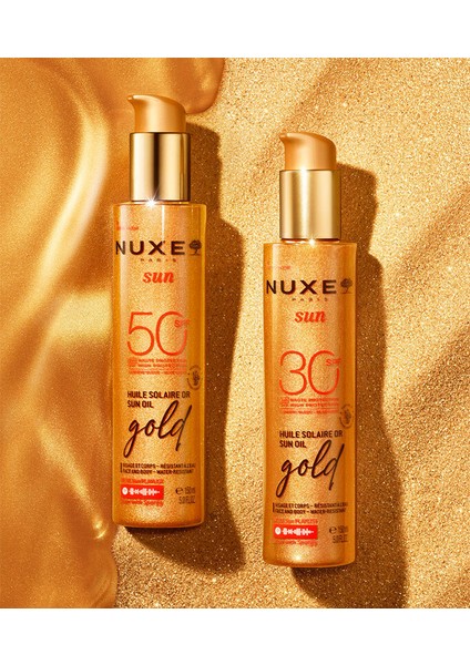 Sun - Altın Işıltılı Bronzlaştırıcı Güneş Koruyucu Yağ SPF50 150 ml