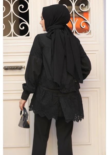 Güpürlü Siyah Tesettür Tunik 14221S fiyatları