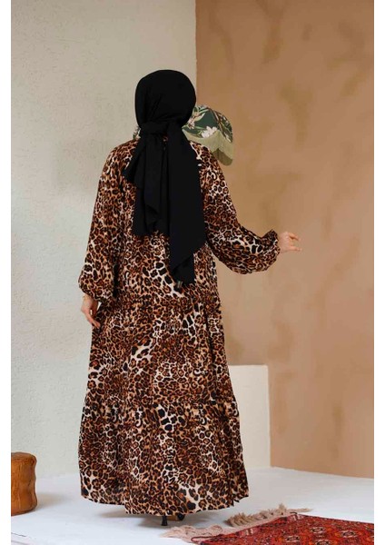 Leopar Desenli Tesettür Elbise 20572LP modelleri