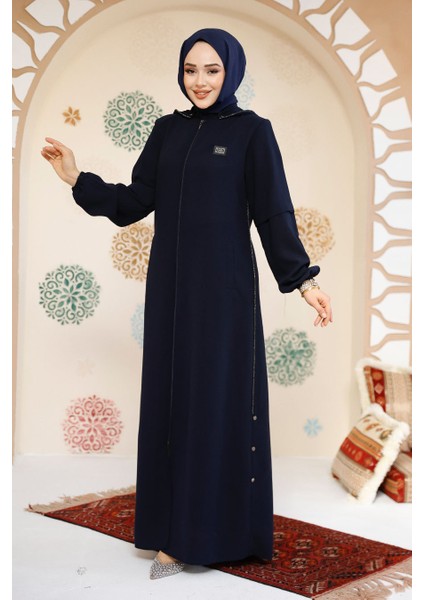 Fermuarlı Lacivert Tesettür Abaya 61362L