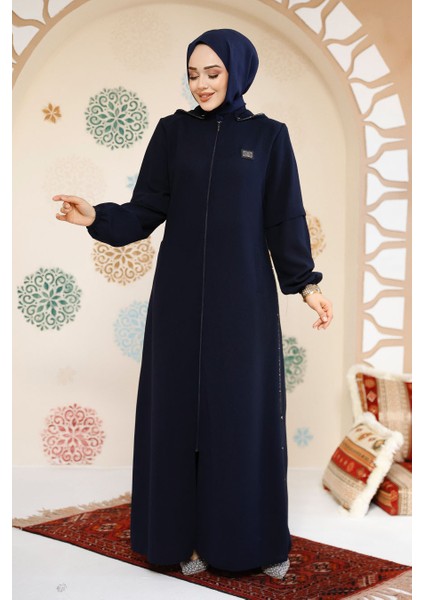 Fermuarlı Lacivert Tesettür Abaya 61362L modelleri
