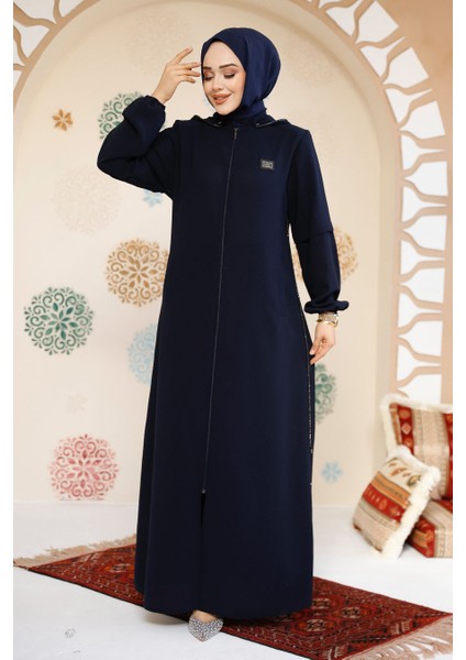 Fermuarlı Lacivert Tesettür Abaya 61362L fırsatları