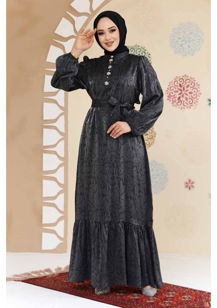 Taş Detaylı Siyah Tesettür Jakar Elbise 23891S fiyatları