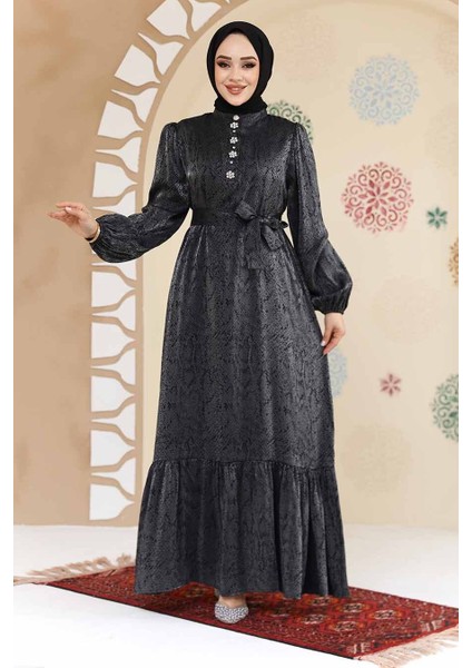 Taş Detaylı Siyah Tesettür Jakar Elbise 23891S fırsatları