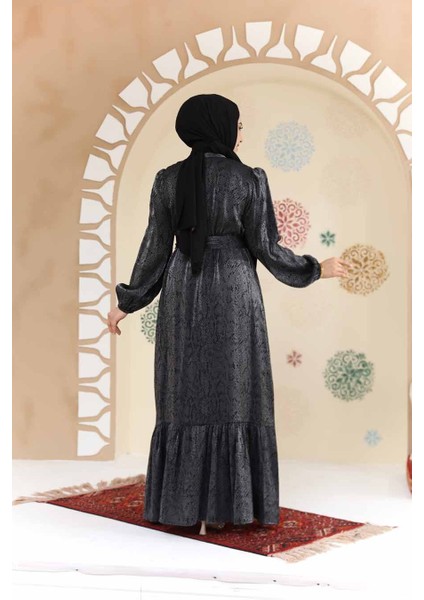 Taş Detaylı Siyah Tesettür Jakar Elbise 23891S indirimleri