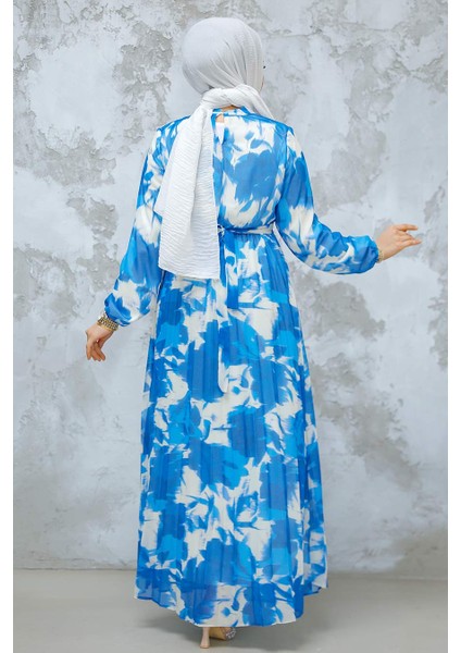 Çiçek Desenli Indigo Mavisi Tesettür Elbise 344602IM modelleri