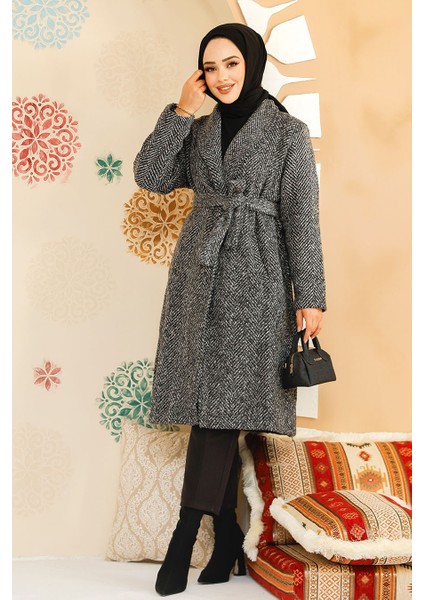 Çizgili Siyah Tesettür Kaşe Kap 60012S fiyatları