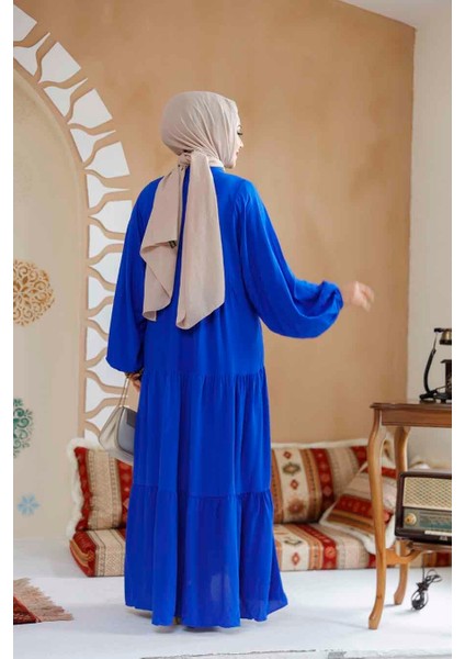Kat Piliseli Sax Mavisi Tesettür Elbise 20612SX fırsatları