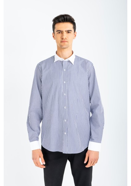 Jakamen Erkek Pamuklu Gömlek Koyu Lacivert