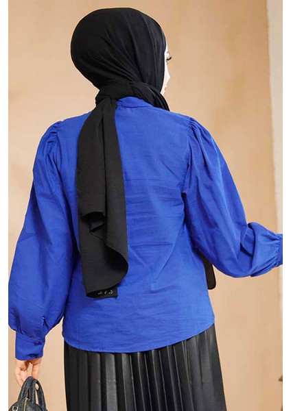 Düğmeli Sax Mavisi Tesettür Gömlek 52284SX modelleri