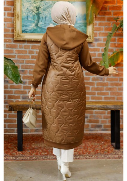 Kapitone Kahverengi Tesettür Kap 80291KH modelleri