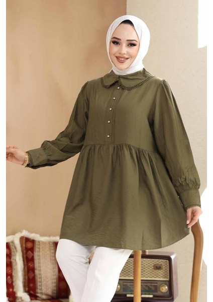Bebe Yaka Haki Tesettür Tunik 40691HK