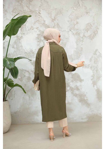 Düğmeli Haki Tesettür Tunik 45071HK fırsatları