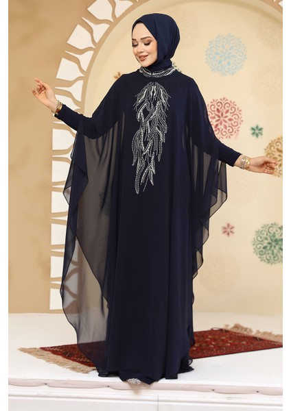 Panço Detaylı Lacivert Tesettür Abaya 25914L modelleri