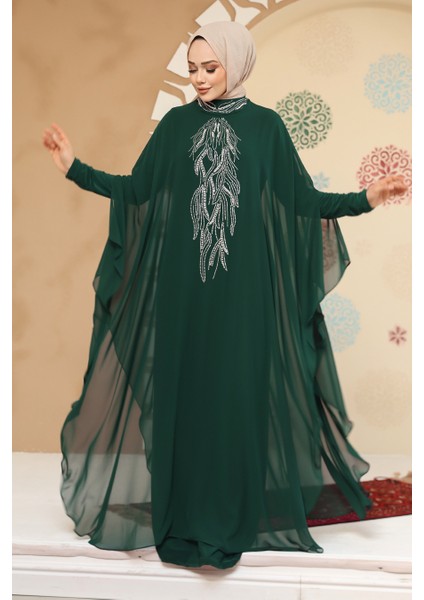 Panço Detaylı Yeşil Tesettür Abaya 25914Y